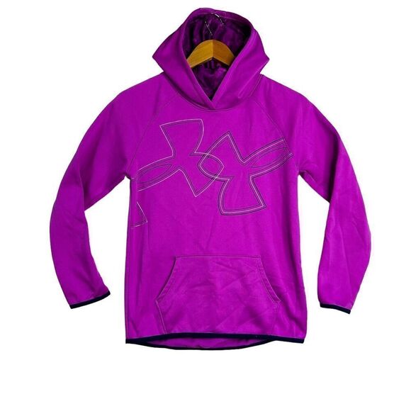 Under Armour Girl Fuchsia Loose Coldgear Dual Logo Fleece Hoodie 1317812 YLG - Picture 1 of 6